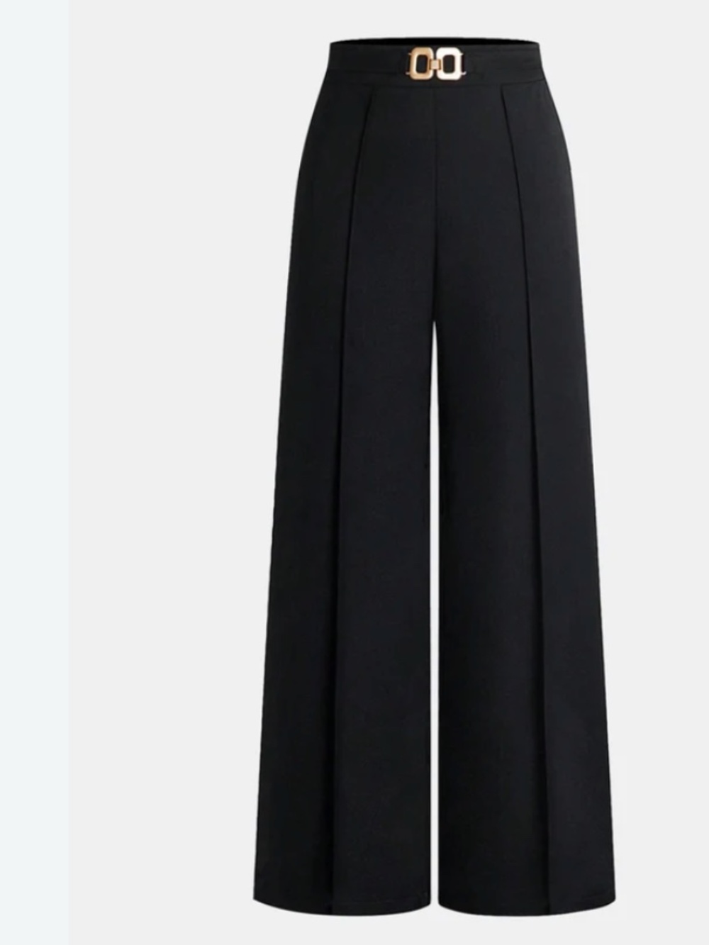 HALARA Black High-Waist Wide-Leg Pants with Gold Buckle